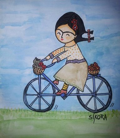 Edina Síkora é autora da obra Menina na Bicicleta.