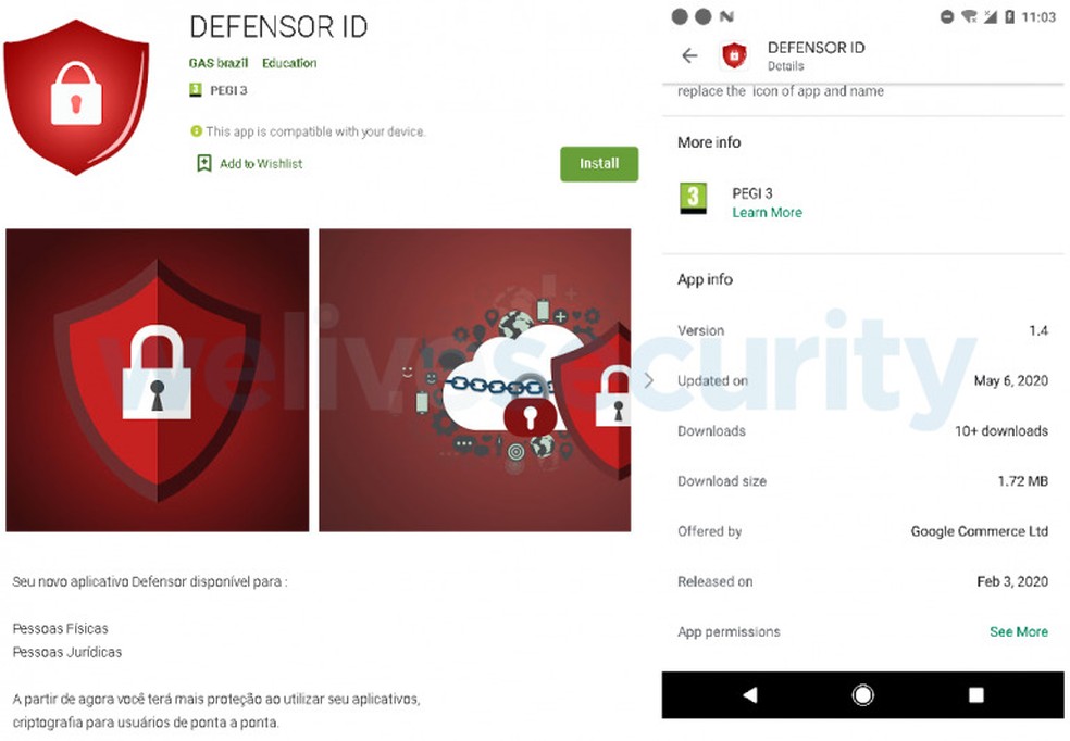 Aplicativo malicioso na Play Store (Foto: Divulgação/ESET)