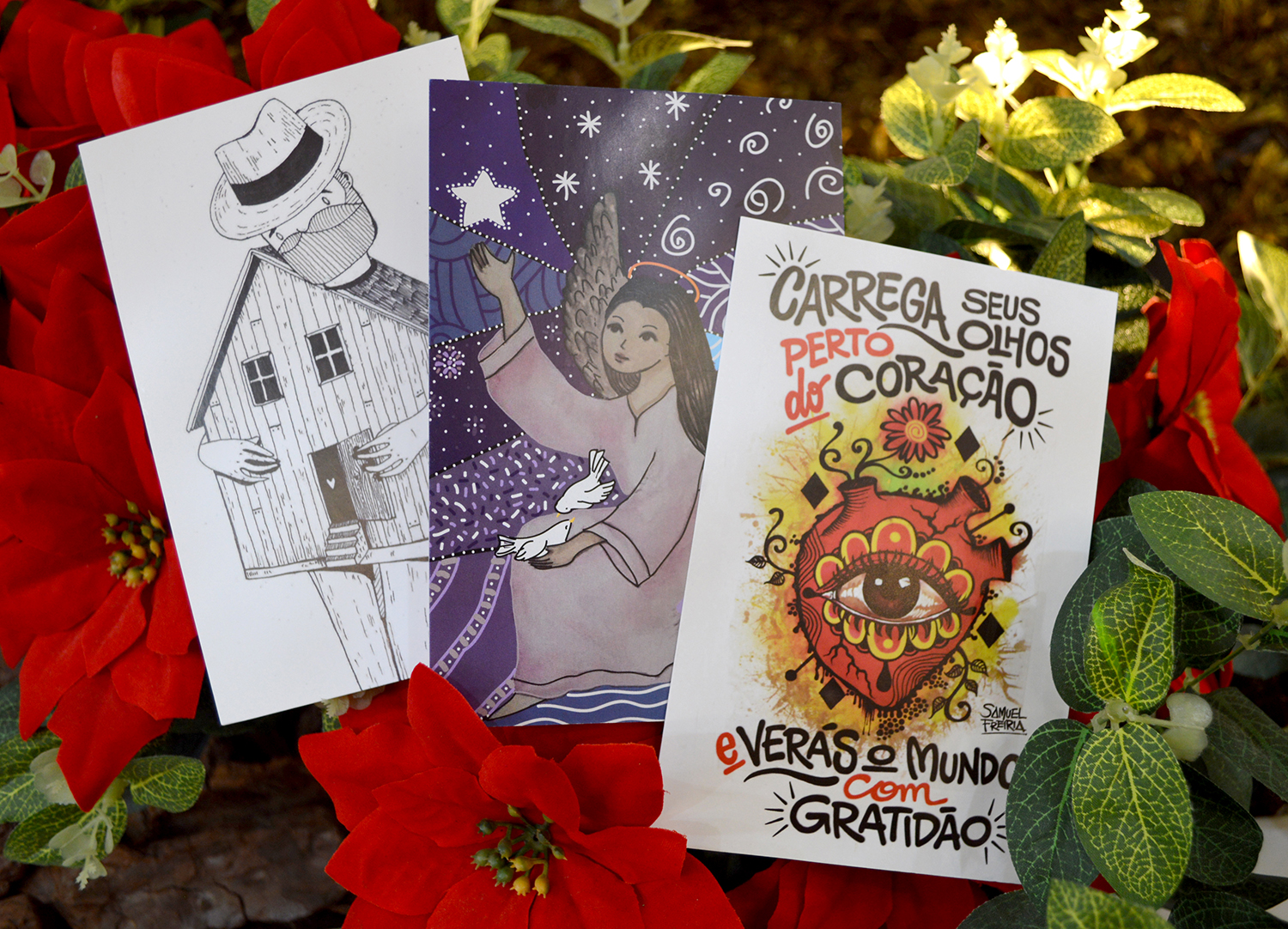 Cartões de Natal têm ilustrações de artistas francanos (Foto: Andressa Alves/ACIF)