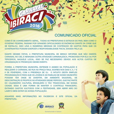 O comunicado oficial emitido pela Prefeitura de Ibiraci (Reprodução)