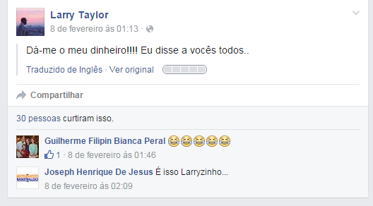 Larry Taylor desabafou no Facebook (Foto: Reprodução)