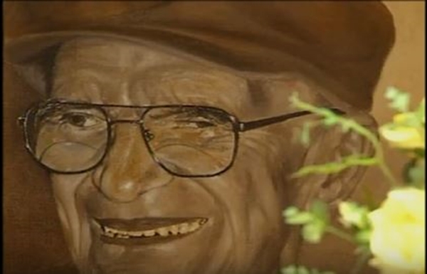 Retrato-pintura de Chico Xavier, na casa dele, em Uberaba