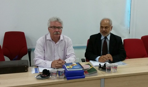 Edison Laércio e Luiz Vergara, no encontro com belgas na UGT (Foto Circuito Regional)