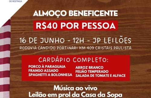 Casa da Sopa de Restinga promove almoço beneficente no próximo sábado, 16 - Jornal da Franca